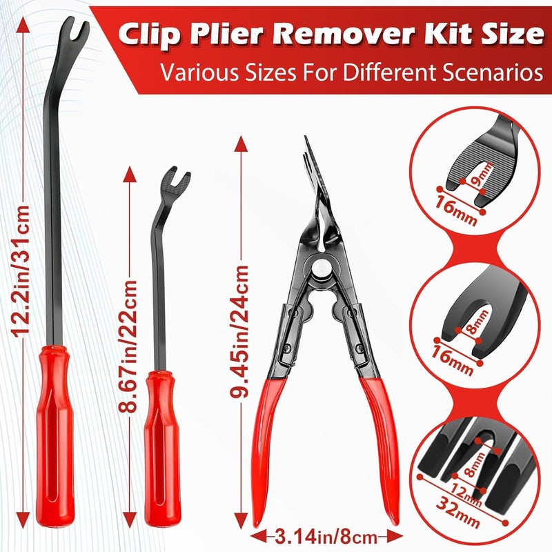 Doaho 7 Pcs Car Trim Removal Tool Kit with Non-Scratch Plastic Pry Tool and Fastener Clip Pliers for auto Safe Interior Car Panel Detachment, Dashboard, Door Clips & Upholstery – Red - Image 2